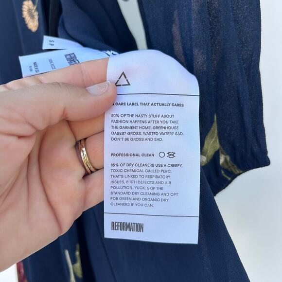 Reformation Long Sleeve Wrap Mini Dress Dark Black Floral Small Fall V-Neck - Picture 10 of 10